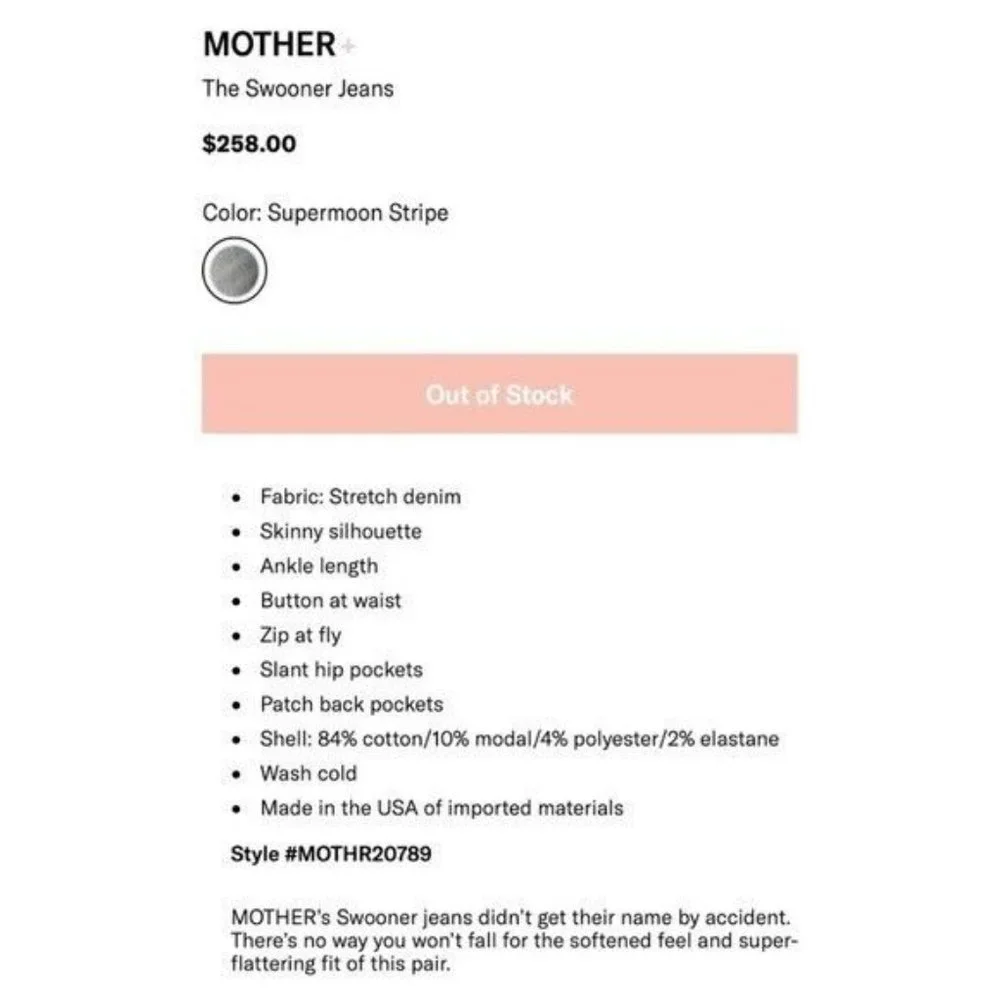 MOTHER The Swooner Jeans Color: Supermoon Stripe Women’s Size 25 - Picture 15 of 16